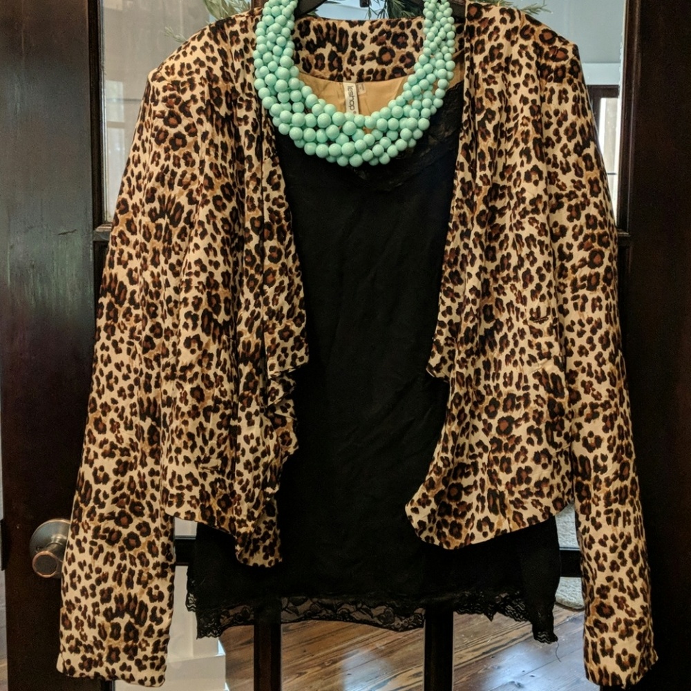 Leopard cheetah print flowy cropped career jacket